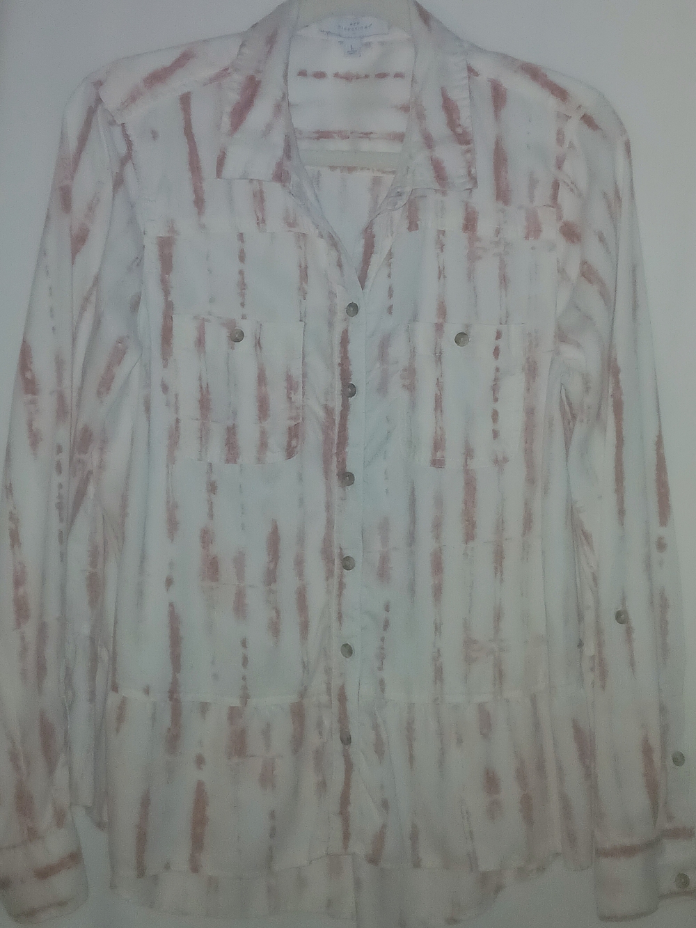 New Directions Button Up Tie Dye Top with Roll Tab Sleeve Size Large